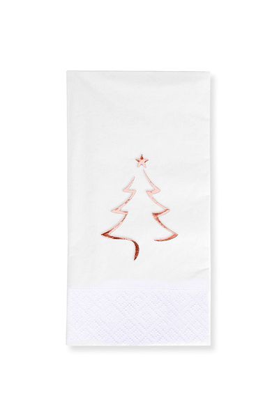 Story 40X40 cm Rose Rose Foil Christmas Pine Tree Patterned 16-Piece White Colored Paper Napkins