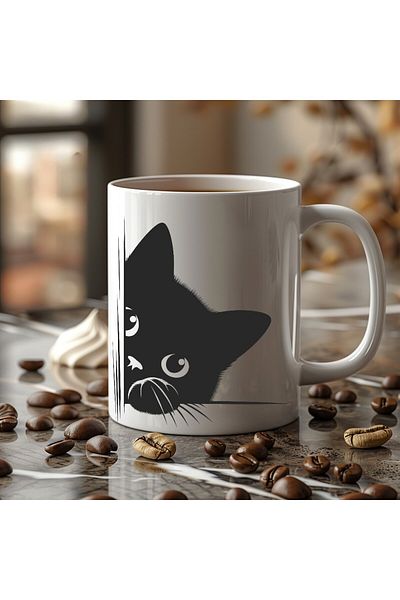 Evion Special Design Ceramic Mug with Cat Image - Gift Mug