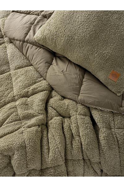 Wovna Plush Double Quilt Set Stone