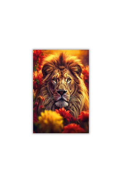 GAAGART Tempered Real Glass Painting Orange Red Flowers Inside Lion