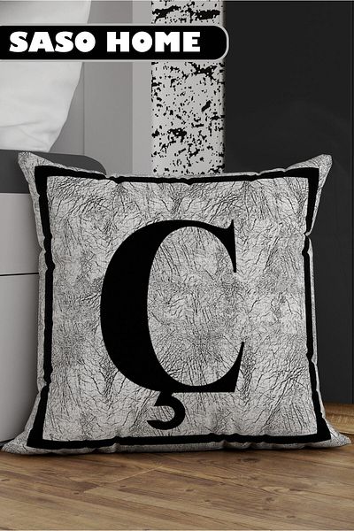 SasoHome Husa de perna cu litere gri - Litera C - fundal gri Husa de perna decorativa pentru cadou