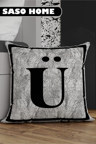SasoHome Husa de perna cu litere gri - Litera U - fundal gri Husa de perna decorativa pentru cadou