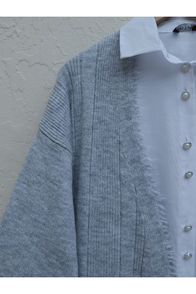 Modamorfo Gray Knitwear Cardigan with Pockets and Tassel Detail