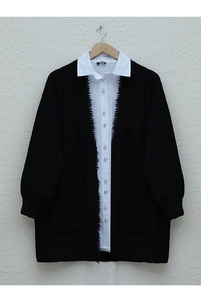 Modamorfo Tassel Detailed Pocketed Knitwear Cardigan - Black