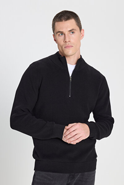 WRANGLER Regular Fit Normal Kesim Fermuar Detaylı Siyah Triko Kazak