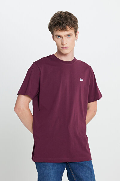 Lee Regular Fit Normal Kesim Bisiklet Yaka %100 Pamuk Bordo Tişört