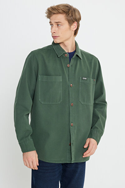 WRANGLER Relaxed Fit Geniş Kesim %100 Pamuk Yeşil Gömlek