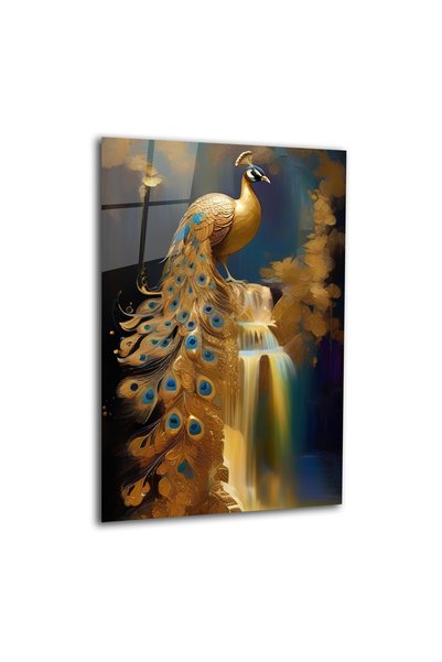 bestdecor Gold Tavus Kuşu Temperli Cam Tablo, Ev Ve Ofis Duvar Dekoru Hediyel...