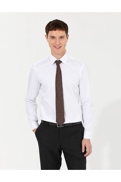 Pierre Cardin Λευκό Slim Fit Μακρυμάνικο Κλασικό Πουκάμισο 50256437-VR013