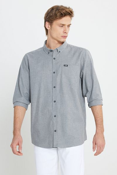 WRANGLER Regular Fit Regular Cut 100% Cotton Gray Shirt