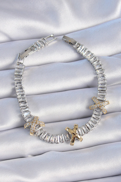 Skygo Brass Silver Color Stone Waterway Model Vi̇p Series Women's Bracelet Tj...