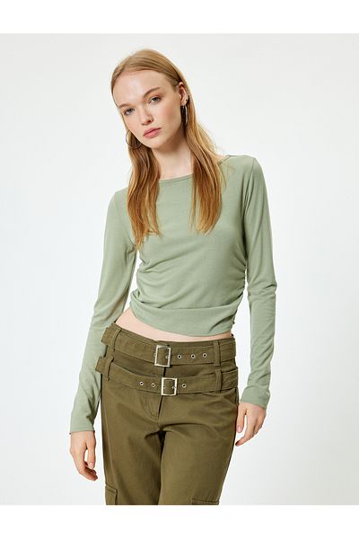 Koton Basic T-Shirt Long Sleeve Crew Neck Draped Viscose Blended