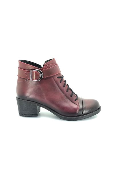 Kocamanlar Ayakkabı Brand 803 100% Genuine Women's Leather Boots with Fur Inside Claret Red