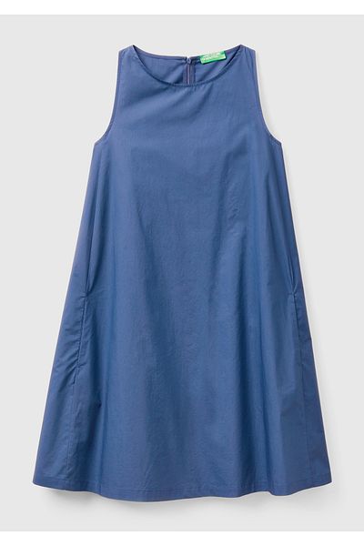 United Colors of Benetton Women's Mid-Length Dress in Midnight Blue 100% Cotton Sleeveless