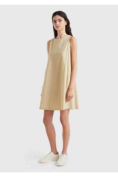 United Colors of Benetton Women's Beige 100% Cotton Sleeveless Midi Dress