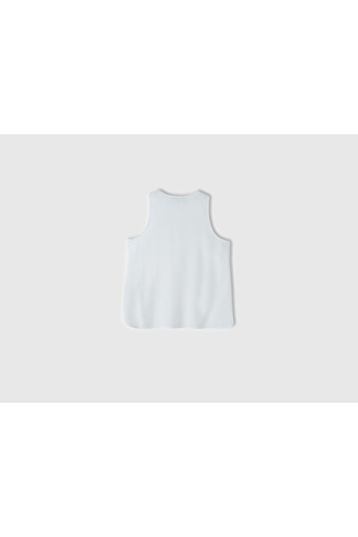 United Colors of Benetton Women's White 100% Viscous Decorative Stitched Wide Crew Neck Tank Top