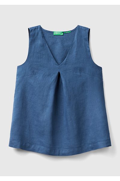 United Colors of Benetton Bluză de damă albastru noapte 100% in, cu decolteu în V, fără mâneci, cu croiala largă