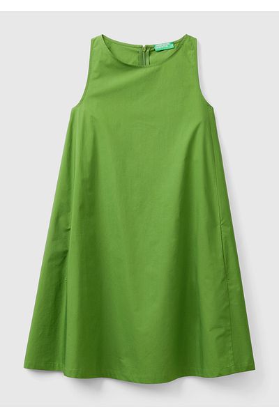 United Colors of Benetton Women's Pale Green 100% Cotton Sleeveless Midi Dress