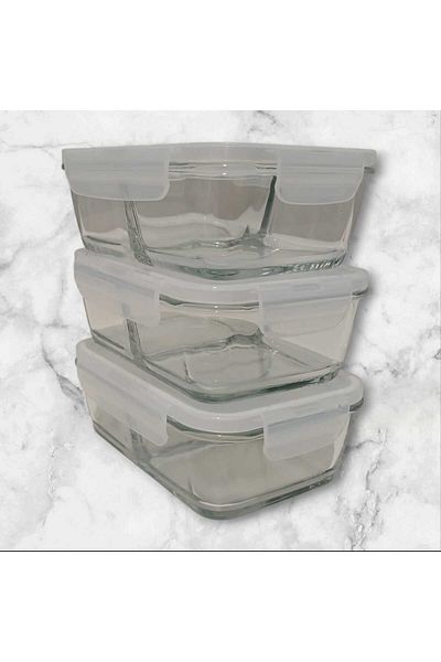 LAV Feyzade Fresco Glass Locked Storage Container Set 720Cc White Coated 3 Pieces