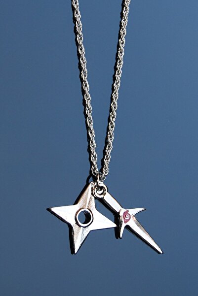 Rua Jewelry Naruto Kunai Ve Shuriken Minato Kunai Kolye Gümüş Kaplama Burgu Zincir Klasik Zincir Hediyeli
