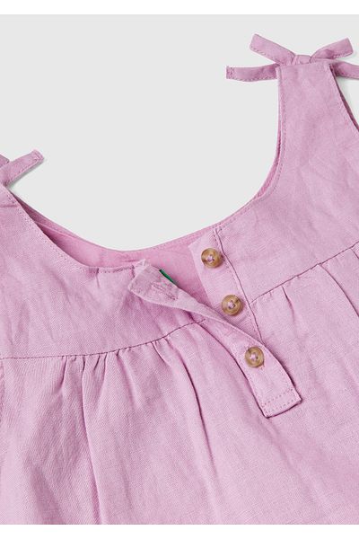 United Colors of Benetton فستان بناتي وردي بحزام على شكل فيونكة ومطوي ومريح