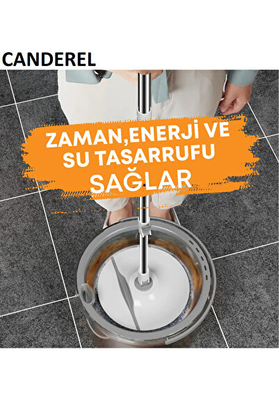 Jetcom Temiz Kirli Suyu Ayırma Özellikli Mop Seti Paspas Kenarlık Silebilmeli Yuvarlak Mop (1 Bez Hediye)