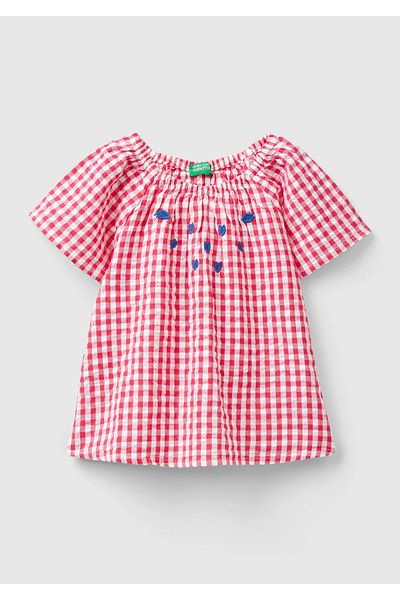 United Colors of Benetton Girl's Red All Patterned Front Fruit Embroidered Crew Neck Blouse