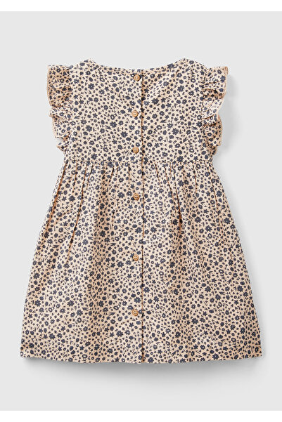 United Colors of Benetton Кафява рокля с волани и копчета за момиче, изцяло шарена и с шарки