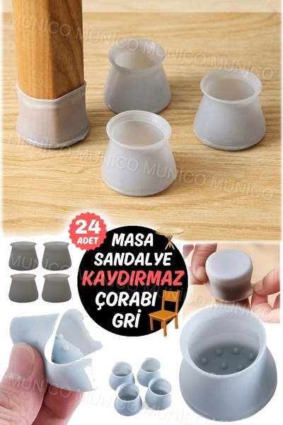 Munico 24 Adet Yıkanabilir Silikon Sandalye Bacak Kapakları Seti Pratik ve Es...