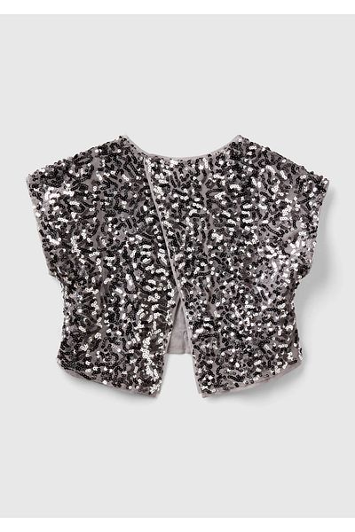 United Colors of Benetton Girl's Gray Mix All Patterned Crew Neck Blouse with Cross Detail on the Back