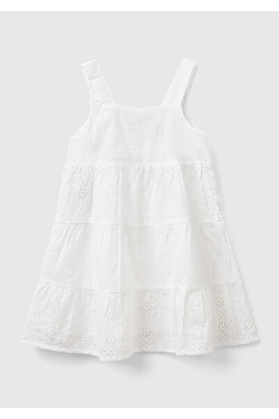 United Colors of Benetton Kız Çocuk Beyaz Arkası Üçgen Detaylı Yandan Gizli F...