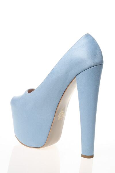Mimy Shoes Kadın Buz Mavisi Süet Yüksek Topuk Abiye Ayakkabı 7001se