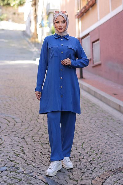 MİSSKAYLE Hijab Indigo Σετ με λεπτομέρεια τσέπης