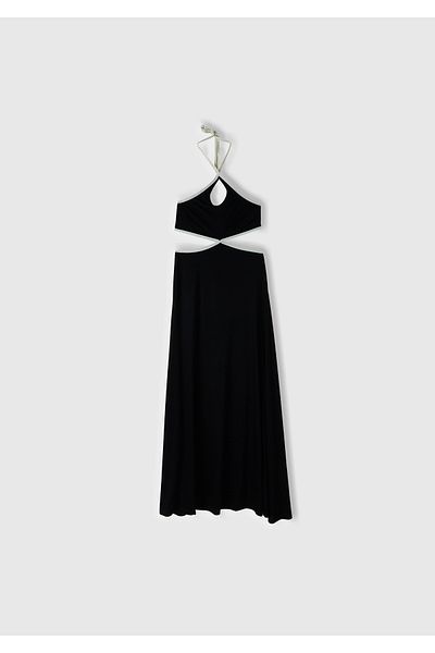 United Colors of Benetton Women's Black 100% Viscous Back Low-Cut Halter Dress