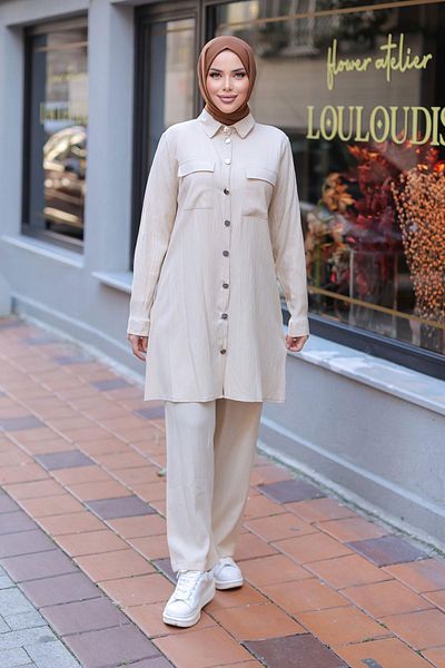 MİSSKAYLE Σετ Hijab Beige με λεπτομέρεια τσέπης