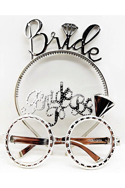 Twin Store Bride Written Crown and Bride To Be Written Glasses Set Silver Color