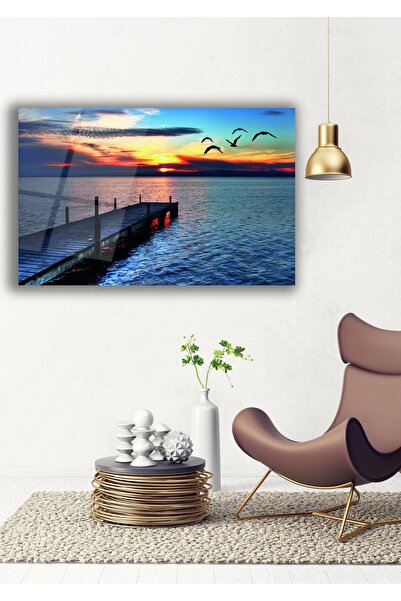 home dekors İskele ve Manzara Cam Tablo, Modern Ev Ofis Salon Duvar Dekoru He...