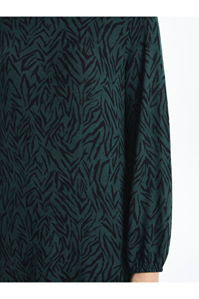 LC Waikiki Khaki Crew Neck Patterned Dress