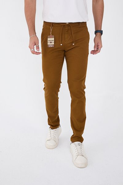 BROCARD Ανδρικό λινό παντελόνι Jogger Slimfit Mold Waist Half Elastic Lycra Camel