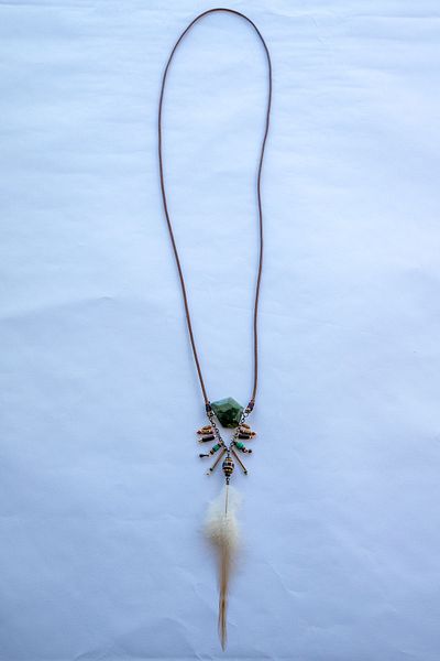 Lila Rosa Authentic Long Necklace with Bird Feathers