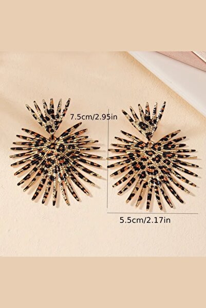 MAZEN Leopar Desenli Dikenli Tasarım Küpe Retro