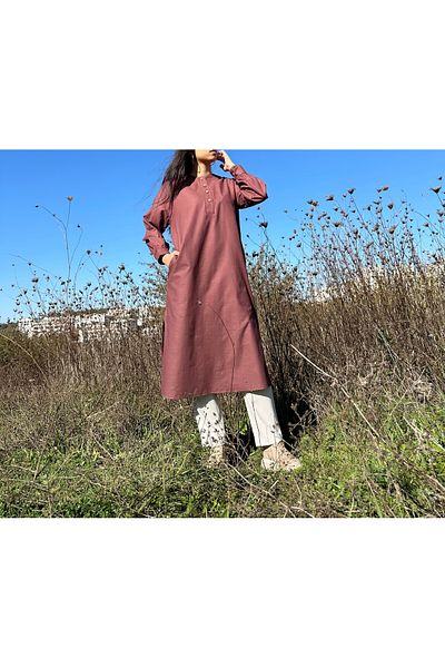 EMZEYN Buttoned Cotton Tall Placket Islamic Tunic with Pockets
