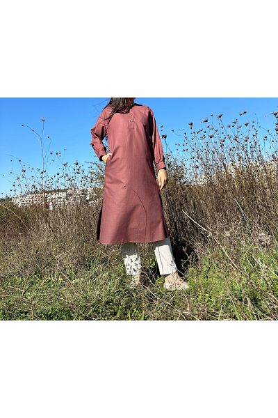 EMZEYN Buttoned Cotton Tall Placket Islamic Tunic with Pockets