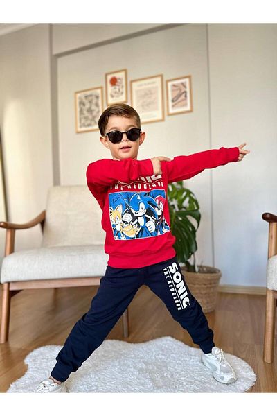 öykümgaleria Boy's Sonic Winter 2 Thread Raised Top and Bottom Set