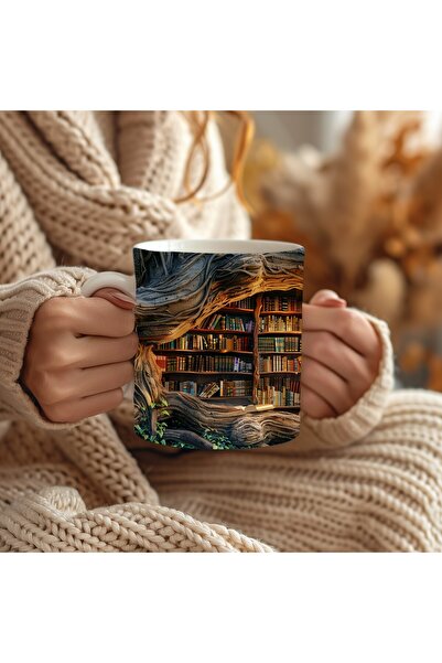Evion 3D Design Printed Bookshelf Ceramic Mug - Gift