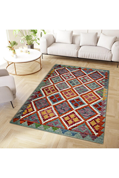 Rugs Modern Halı Umay Koleksiyonu Çok Renkli Etnik Desenli Dokuma Taban Moder...