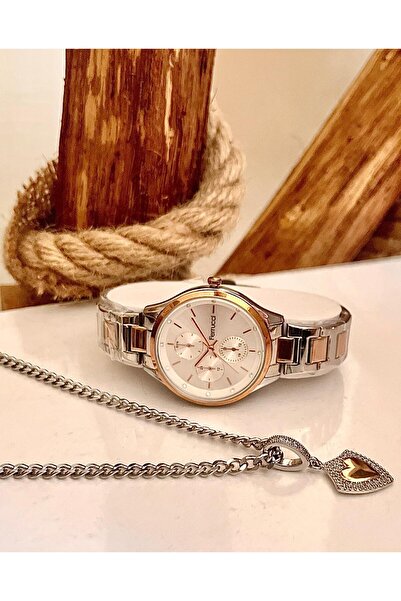 Ferrucci Silver&Rose Çelik Kordon Kadın Kol Saat+%100 Çelik Süper Kolye Hediye