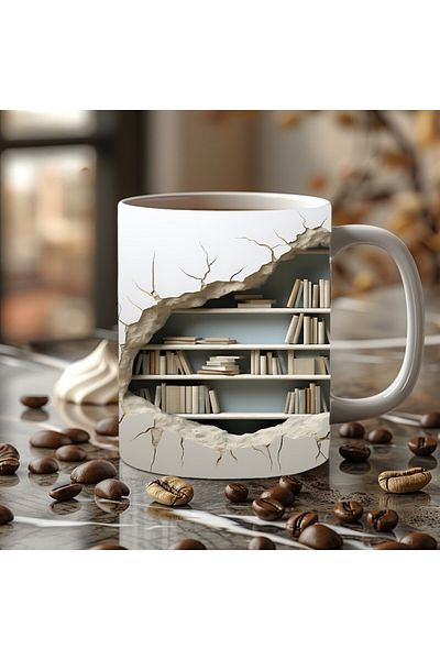 Evion 3D Design Printed Bookshelf Ceramic Mug - Gift