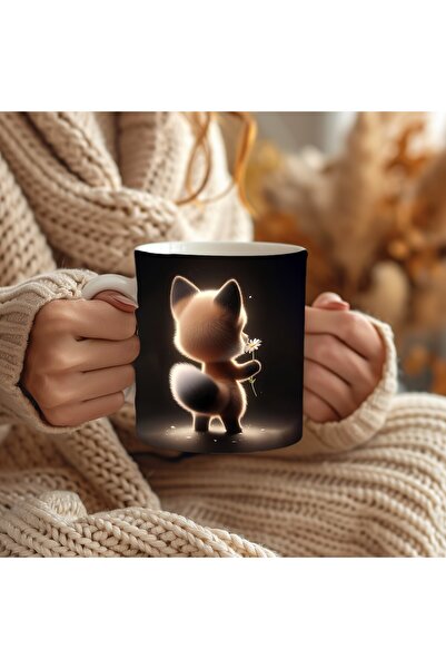 Evion Cute Animal Holding Daisy Themed 3D Design Ceramic Mug - Gift Mug