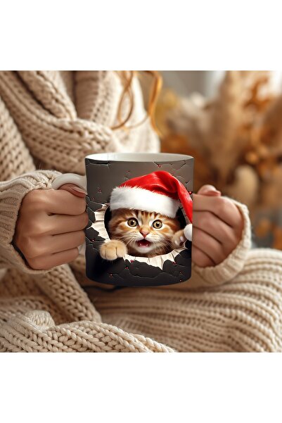 Evion Christmas Cat Themed 3D Design Ceramic Mug - Gift Mug